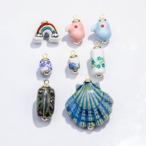 14k Gold Filled Colorful ceramic charm handmade painting ceramic porcelain animal flower vintage charm necklace bracelet jewelry making