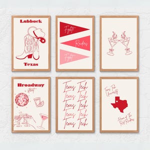Texas Tech Wall Art Set of 6 | Red Raiders Digital Prints | TTU Dorm Decor | College Wall Art | Printable Texas Tech Home Decor Gift
