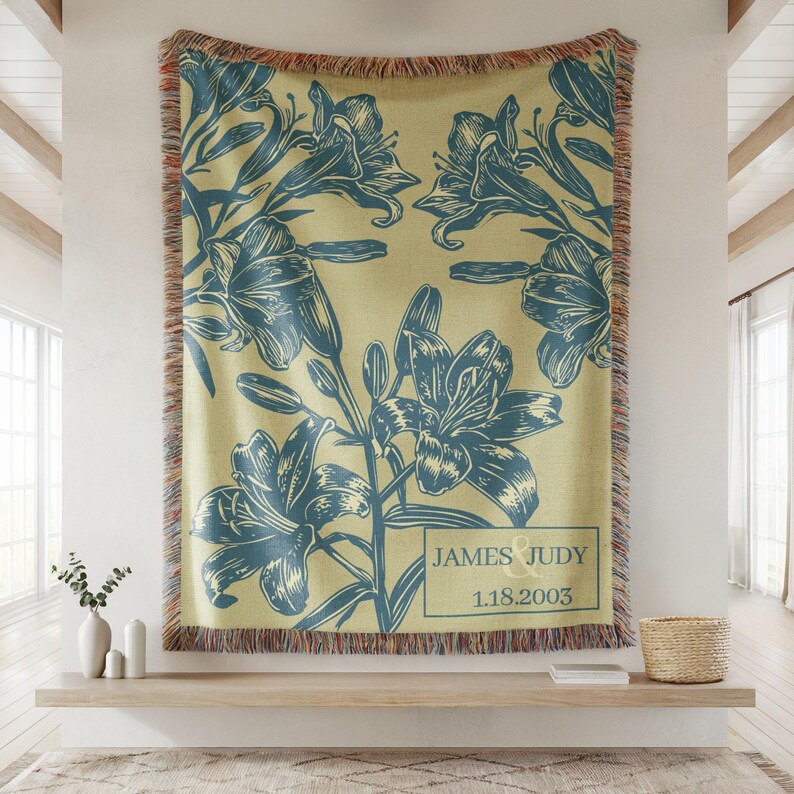 Botanical Floral Woven Blanket, Baby Pet Blanket, Kids Throw Blanket, Full Queen Sofa Blanket, Elegant Cozy Home Decor Quilt