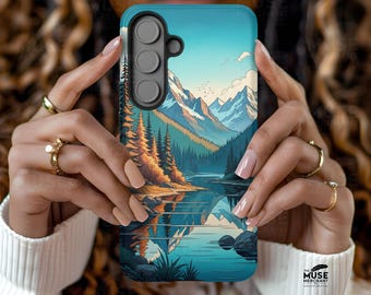 Personalized Mountain Landscape Tough Phone Case, Custom Hiking Adventure Case, iPhone, Samsung, Google Pixel, Outdoor Nature Phone Cover