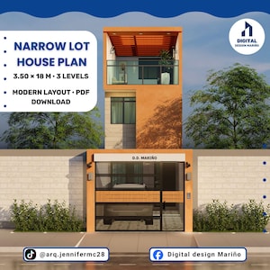 Small House Plan 3.5x18m | Narrow Lot House Design | Modern Single Family Home Plan PDF | 2 Bedrooms + Rooftop Terrace