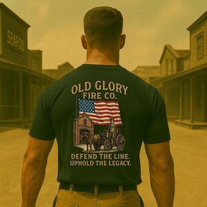 Old Glory Firefighter Unisex Softstyle T-Shirt, Fireman Tee, First Responder Shirt, Fire Department Apparel, Patriotic Firefighter