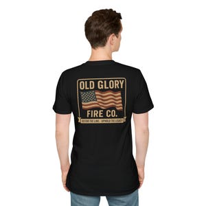 Old Glory Firefighter Unisex Softstyle T-Shirt, Fireman Tee, First Responder Shirt, Fire Department Apparel, Patriotic Firefighter