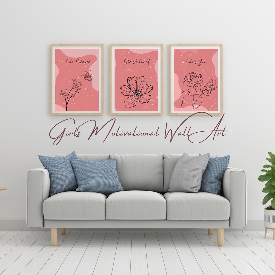 3 Printable Pink Wall Art Set | Motivational Prints for Girls | Women ...