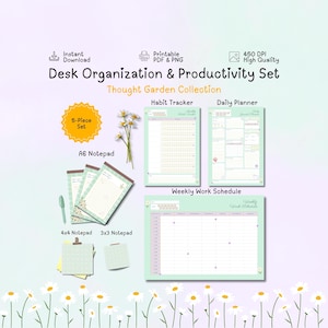 Produktivitätsset im Gänseblümchen-Design | Tagesplaner, Wochenplaner, Gewohnheitstracker & Notizblöcke (Digitaler Download)