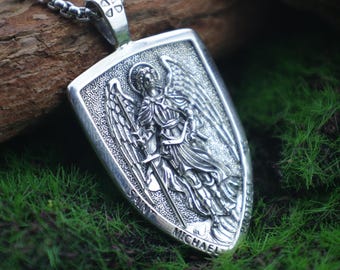 Twoowl Collana San Michele Arcangelo In Argento Sterling 925 – Ciondolo Cuore Protettivo, Amuleto Cattolico Religioso Per Donna