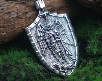 St. Michael Shield Pendant Necklace | 925 Sterling Silver Protection Amulet | Patron Saint Medal for Strength & Courage | Christian Gift