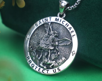 St. Michael Protection Pendant Necklace | 925 Sterling Silver Amulet | Patron Saint Medal for Strength & Guidance | Unisex Christian Gift