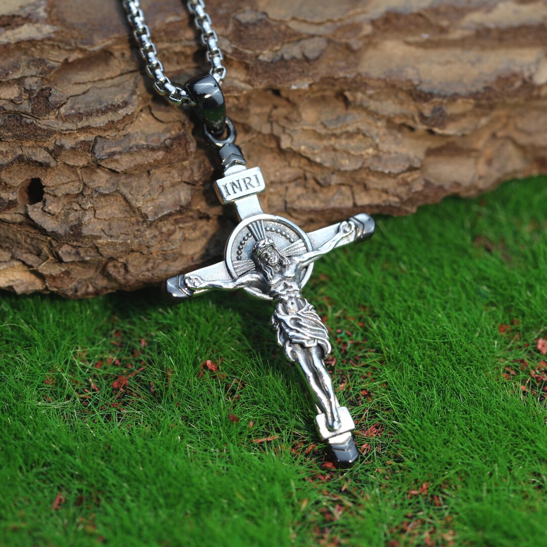 St Benedict Crucifix Necklace 925 Sterling Silver Cross Pendant ...