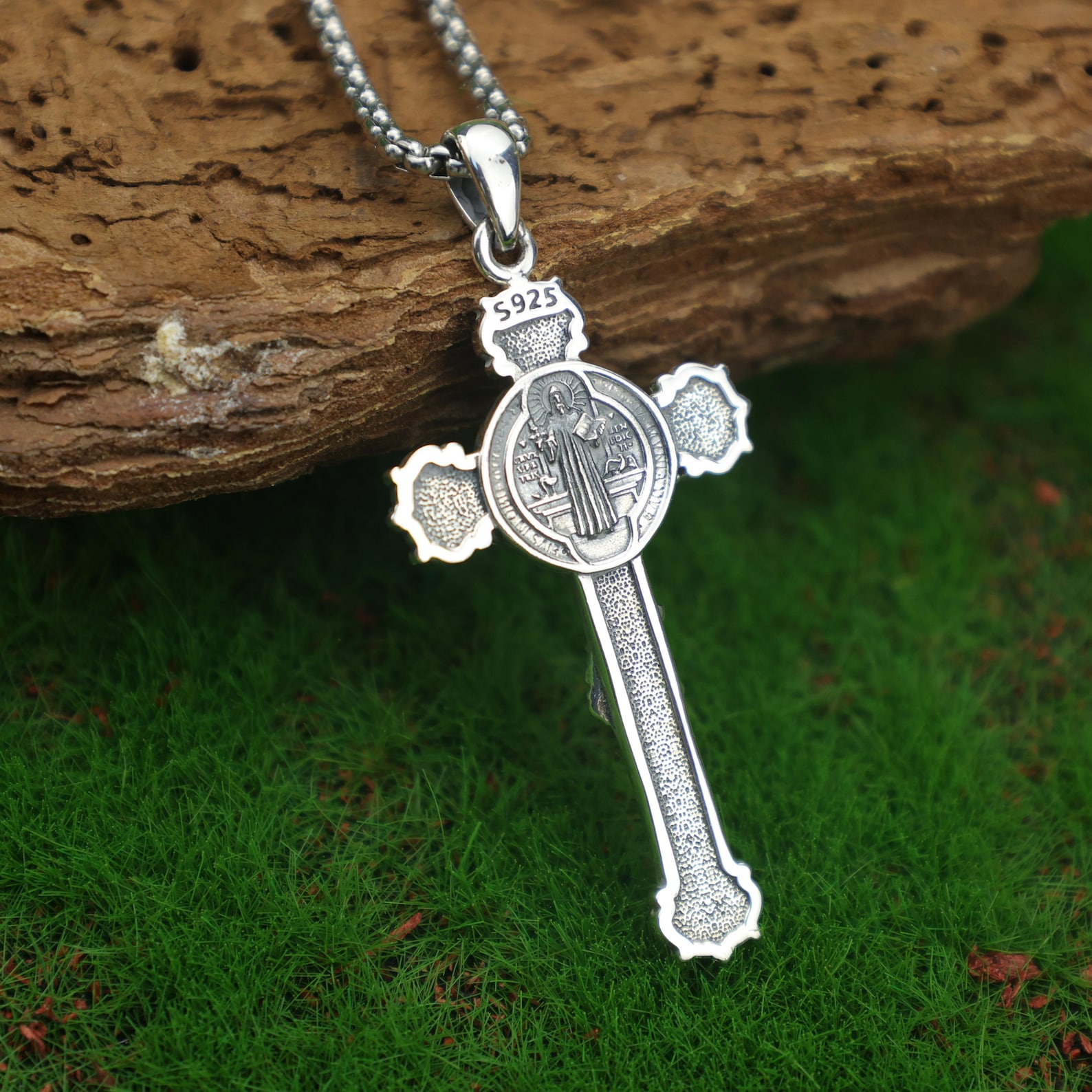 Jesus & Saint Benedict Crucifix Necklace – 925 Sterling Silver Cross ...