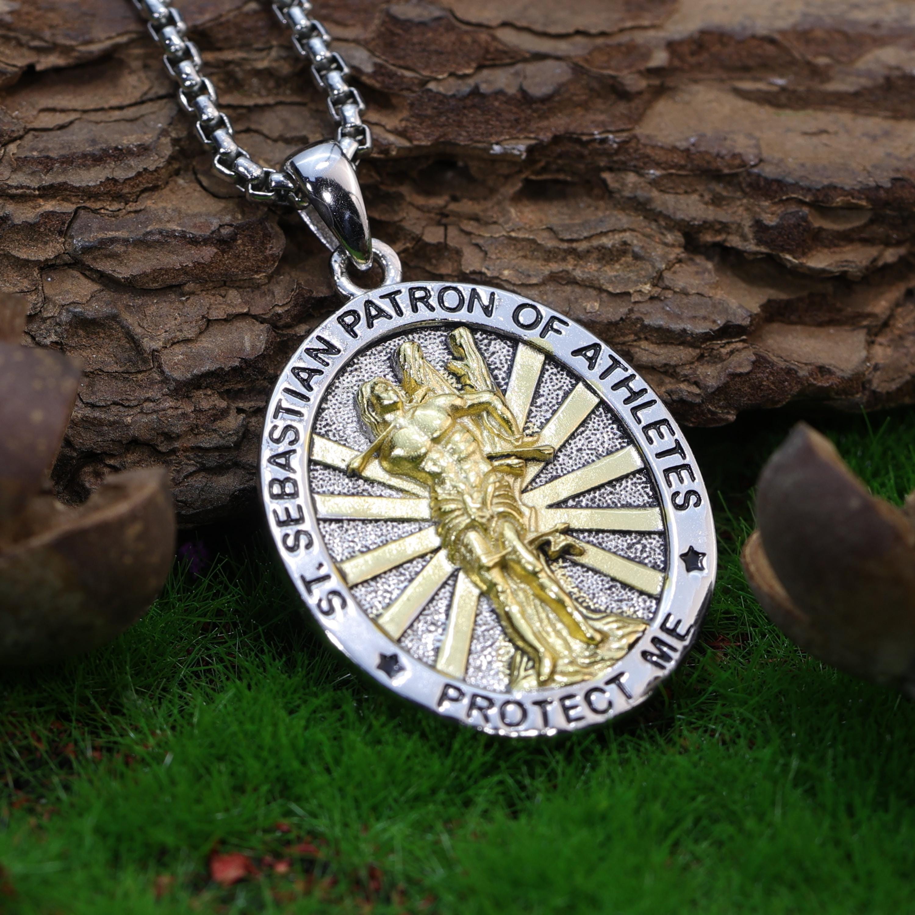 St Sebastian Necklace: 925 Sterling Silver, Saint Sebastian Medal ...