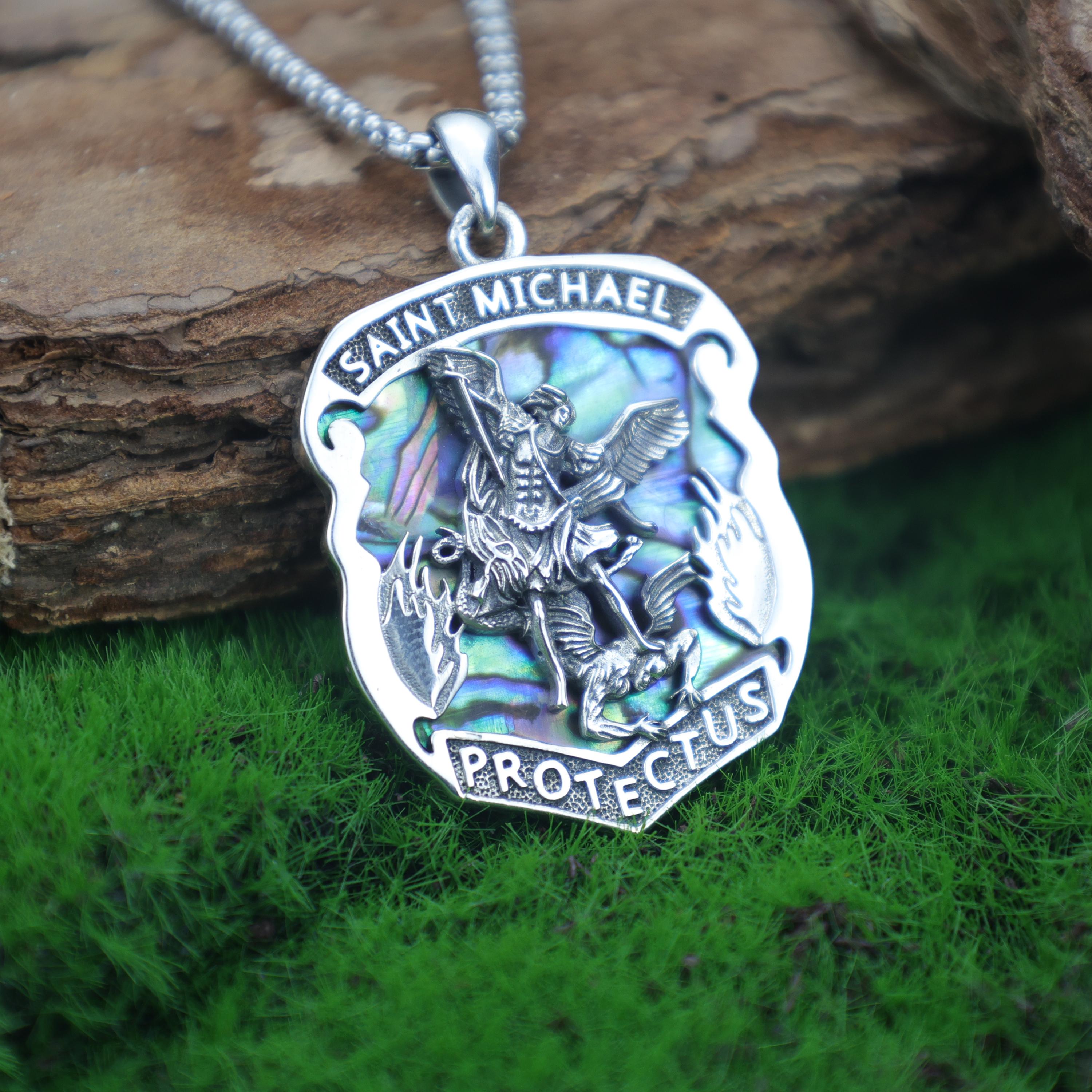 St. Michael Shield Pendant Necklace | 925 Sterling Silver Protection Amulet | Patron Saint Medal for Strength & Courage | Christian Gift
