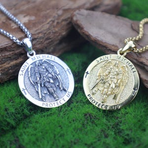 Sterling Silver St. Michael Pendant Necklace: Christian Amulet, Patron Saint Medal