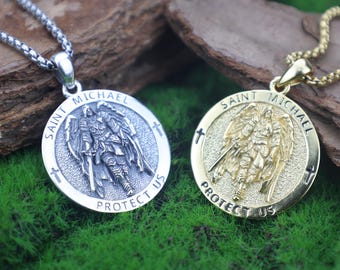Sterling Silver St. Michael Pendant Necklace: Christian Amulet, Patron Saint Medal