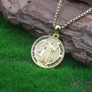 St. Benedict Pendant 925 Sterling Silver Necklace – Catholic Saint Gold-Tone Medal Amulet – Handmade Spiritual Protection Jewelry Gift