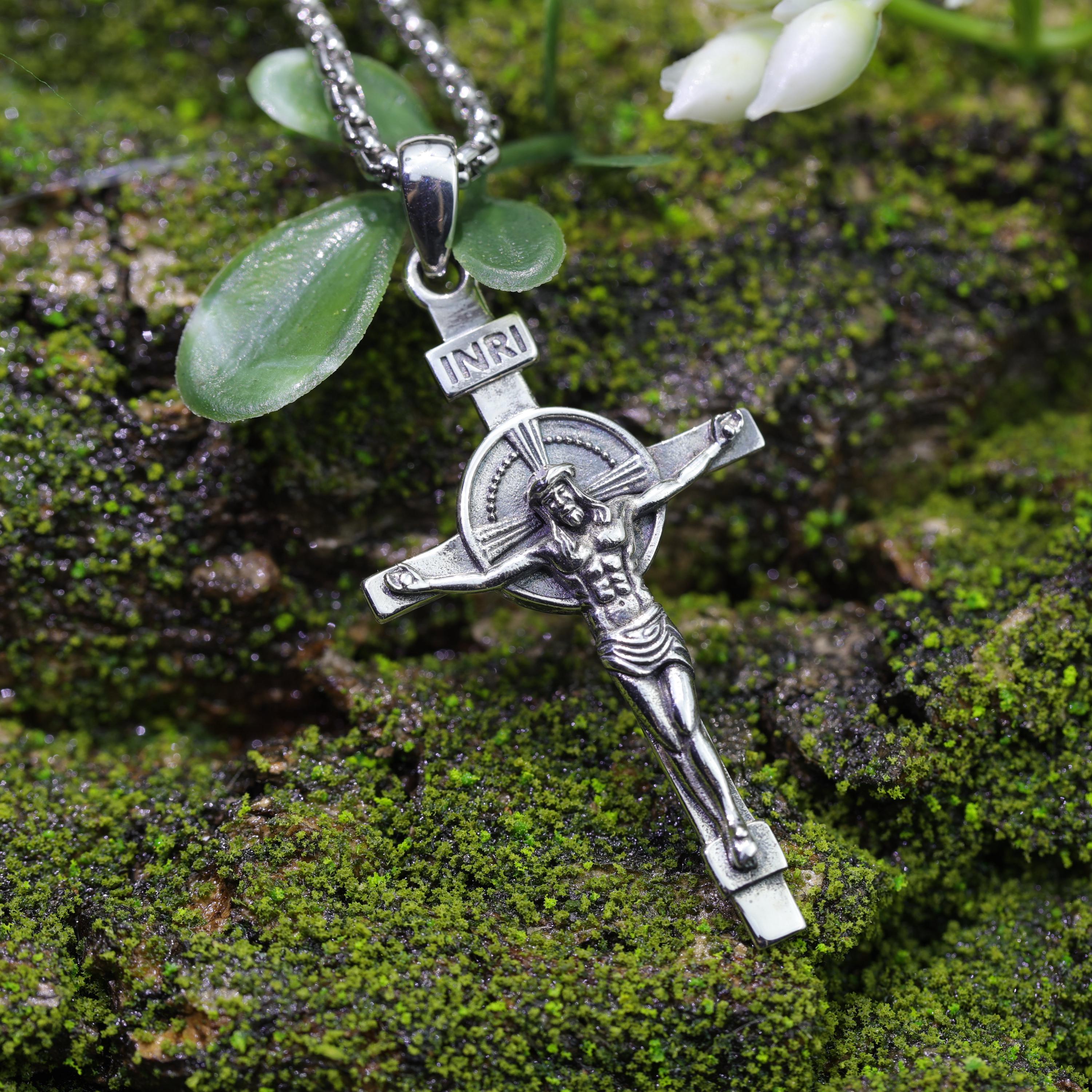 Crucifix Necklace: 925 Sterling Silver Double Sided Jesus Cross Pendant ...