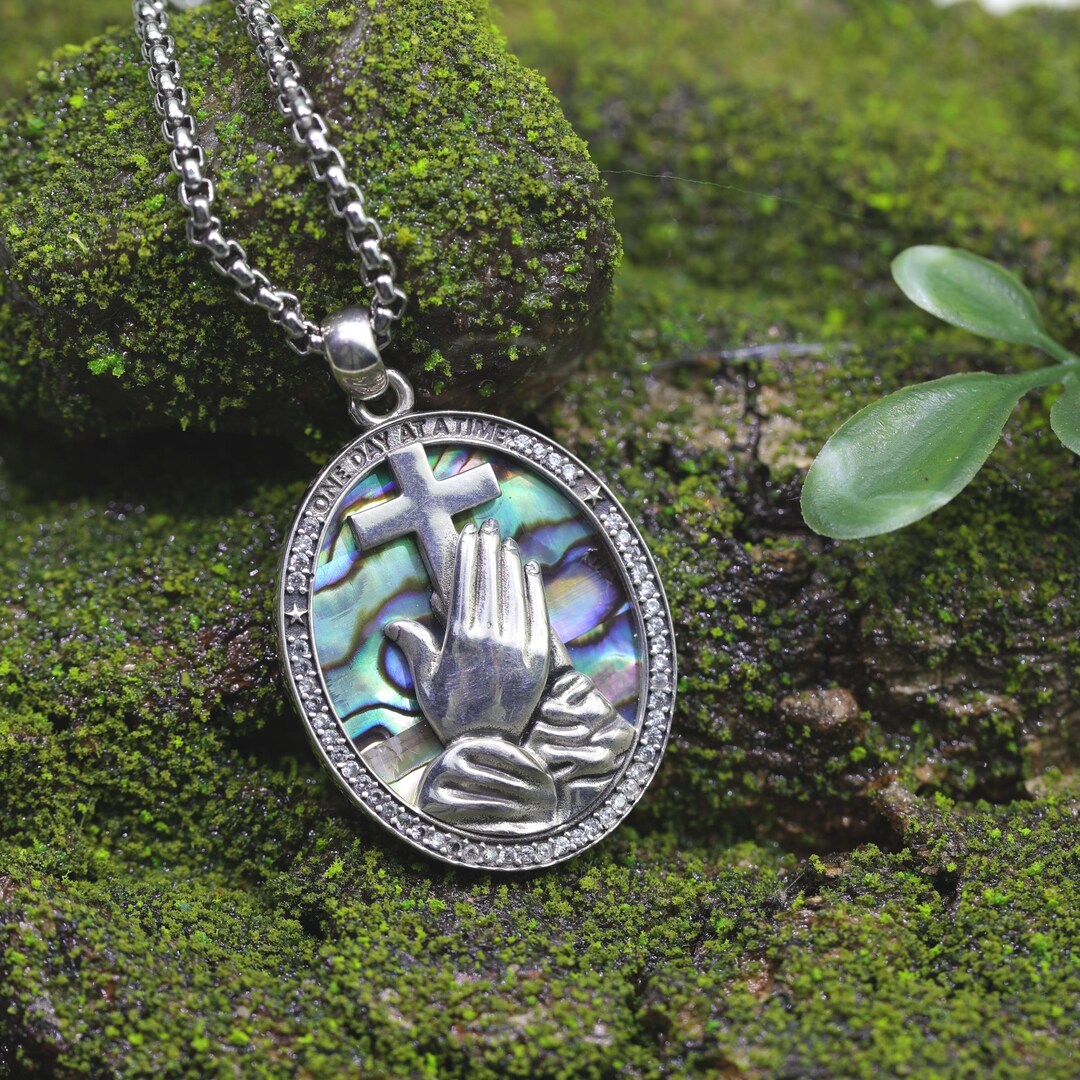 Praying Hands Cross Necklace Abalone Shell Christian Pendant Faith ...
