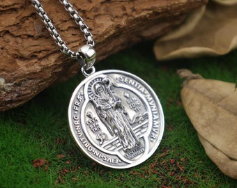 St Benedict Necklace — 925 Sterling Silver Medalla de San Benito Pendant, Catholic Protection Medal, Saint Benedict Cross Jewelry Gift
