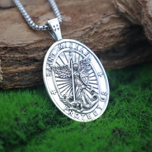 Sterling Silver St. Michael Pendant Necklace: Archangel Protection Jewelry