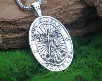Sterling Silver St. Michael Pendant Necklace: Archangel Protection Jewelry