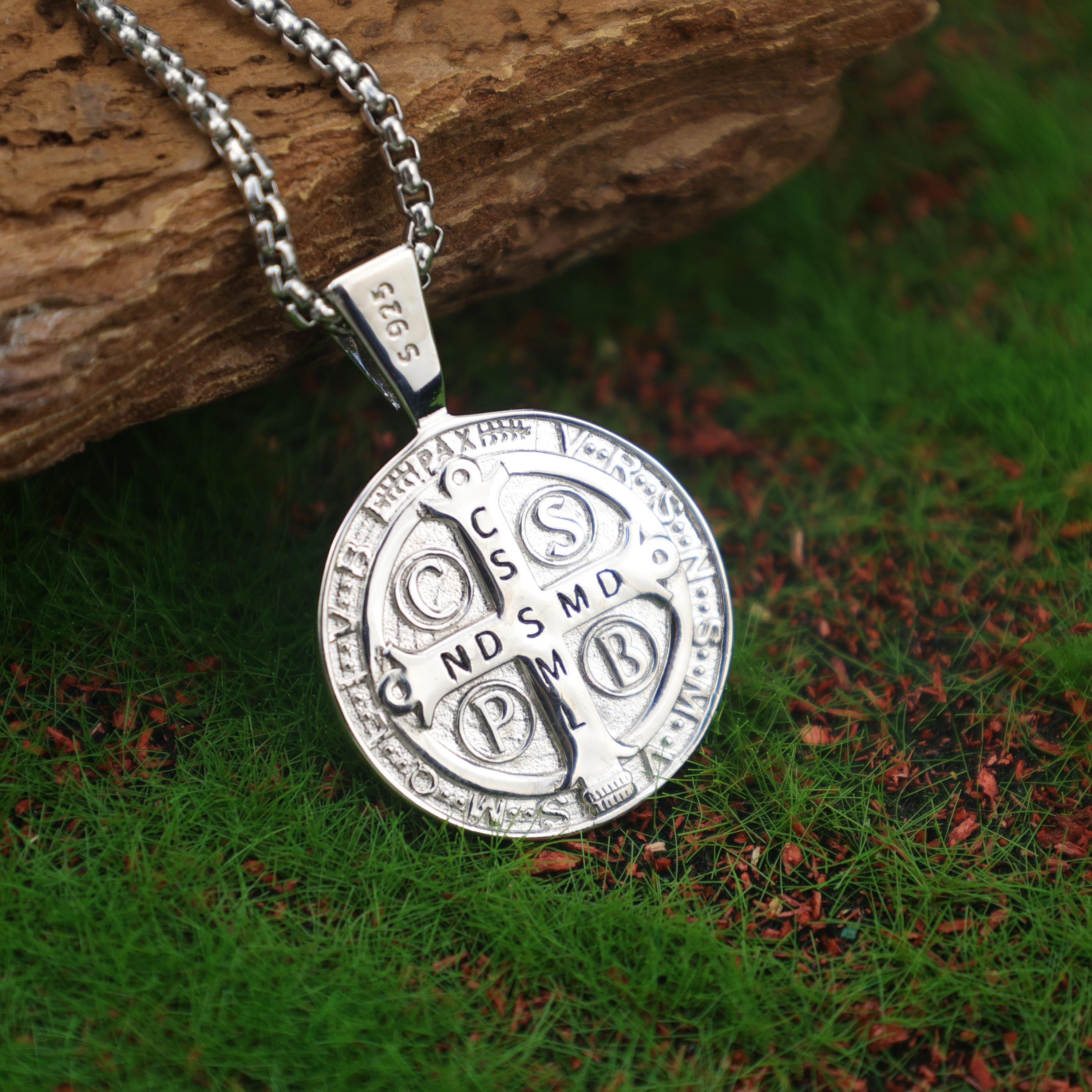 St Benedict Medal Necklace, 925 Sterling Silver Patron Saint Pendant ...