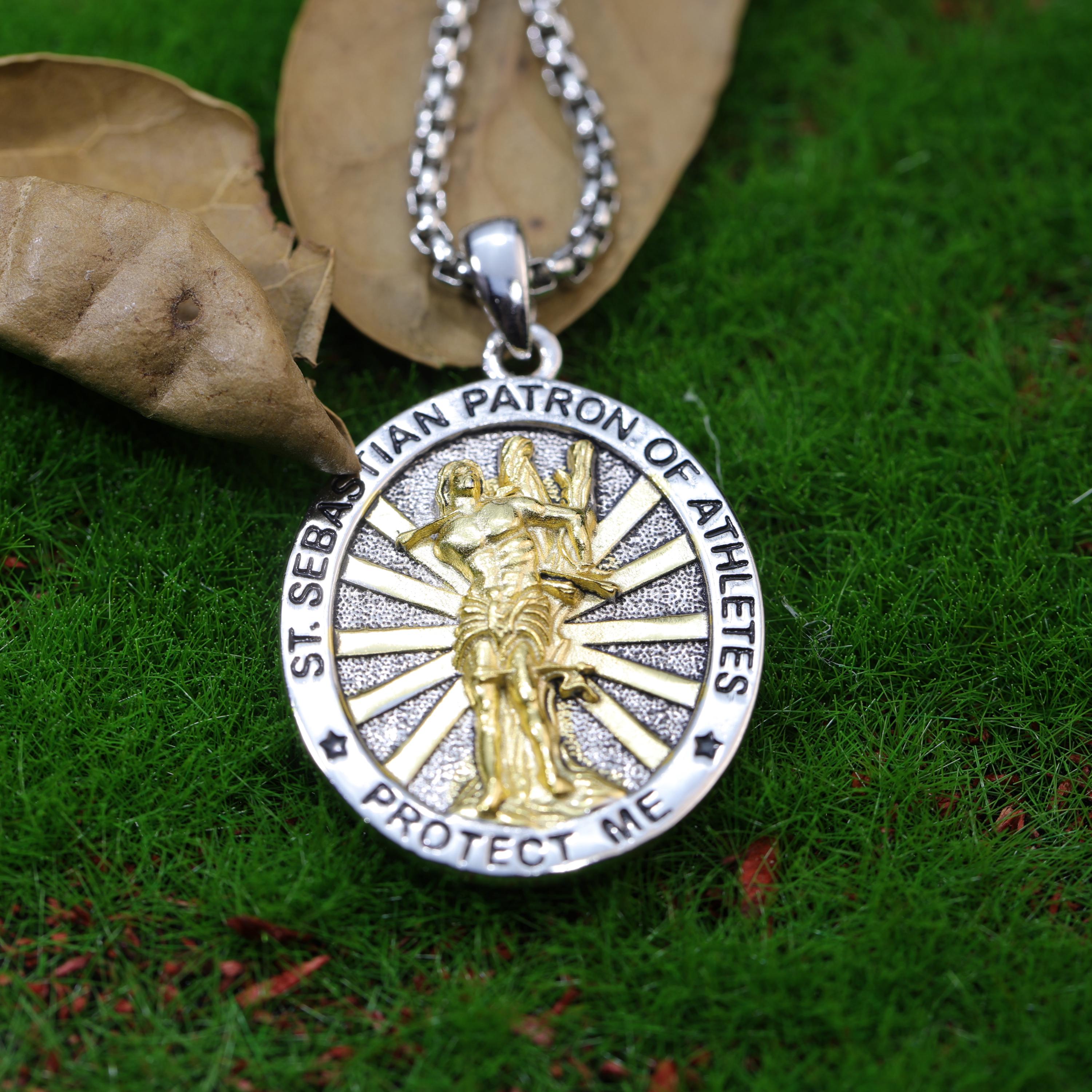 St Sebastian Necklace: 925 Sterling Silver, Saint Sebastian Medal ...