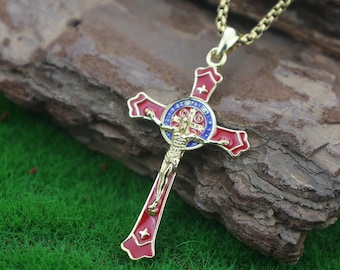 Sterling Silber St Benedikt Kruzifix Halskette: Amulett für spirituellen Schutz