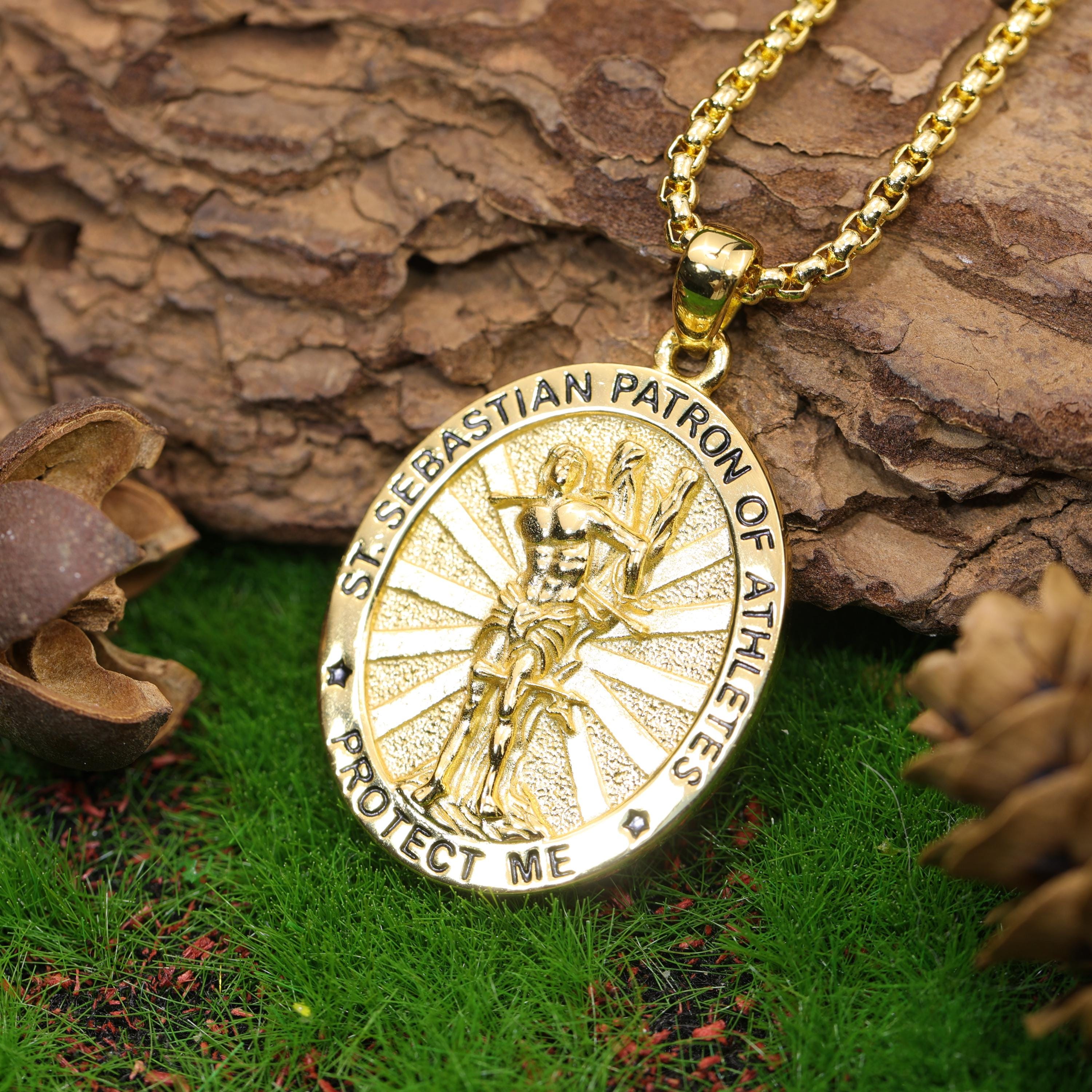 St Sebastian Necklace: 925 Sterling Silver, Saint Sebastian Medal ...