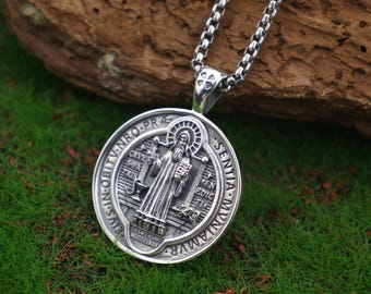 Saint Benedict Necklace – Sterling Silver Medal of Protection & Faith – Catholic Jewelry – Christmas Blessing Pendant