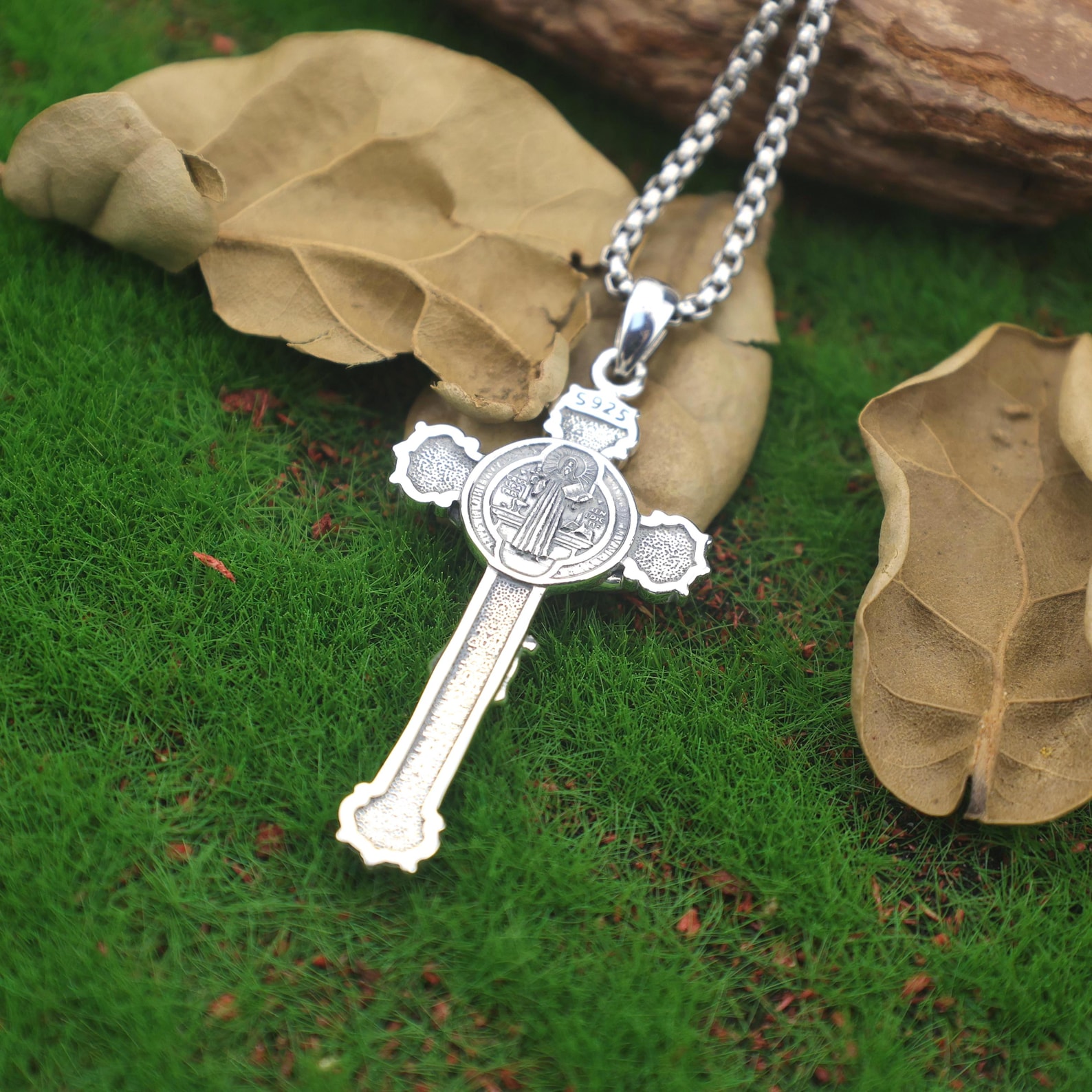 Jesus & Saint Benedict Crucifix Necklace – 925 Sterling Silver Cross ...