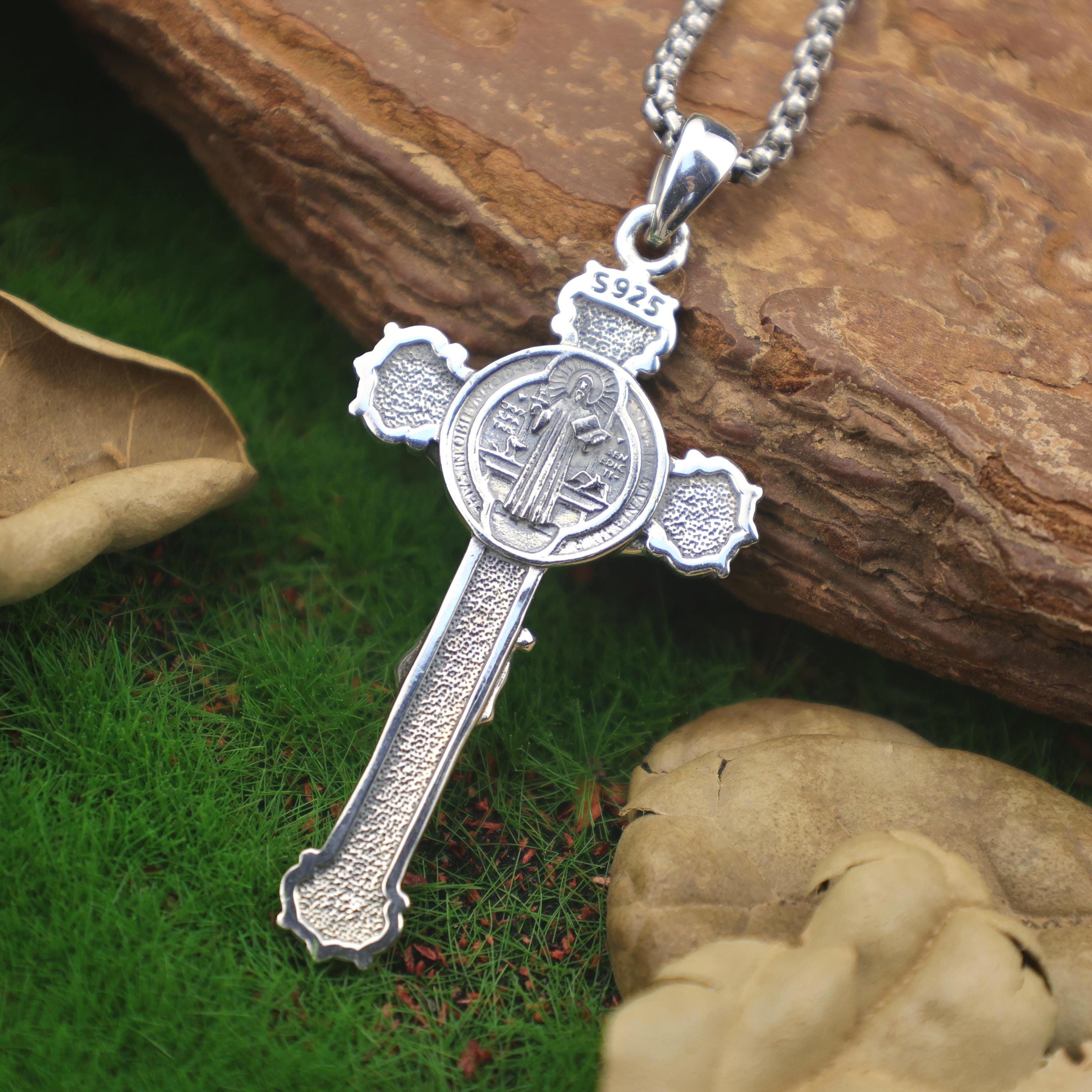 Jesus & Saint Benedict Crucifix Necklace – 925 Sterling Silver Cross ...