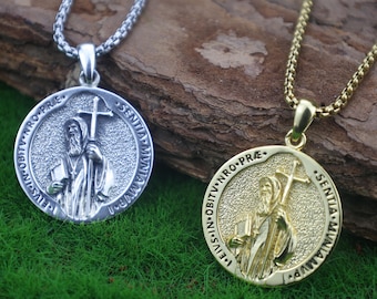 Sterling Silver St. Benedict Pendant Necklace: Catholic Protection Amulet