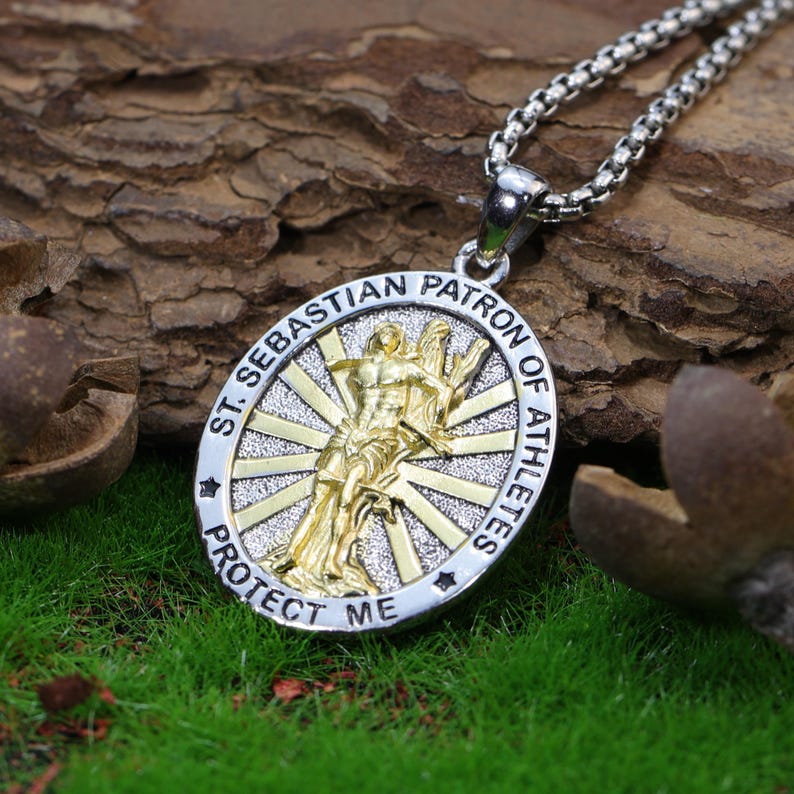 St Sebastian Necklace: 925 Sterling Silver, Saint Sebastian Medal ...