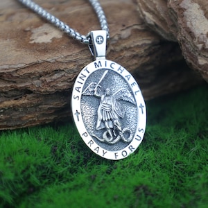 Saint Michael Sterling Silver Pendant Necklace: Archangel Protection Jewelry