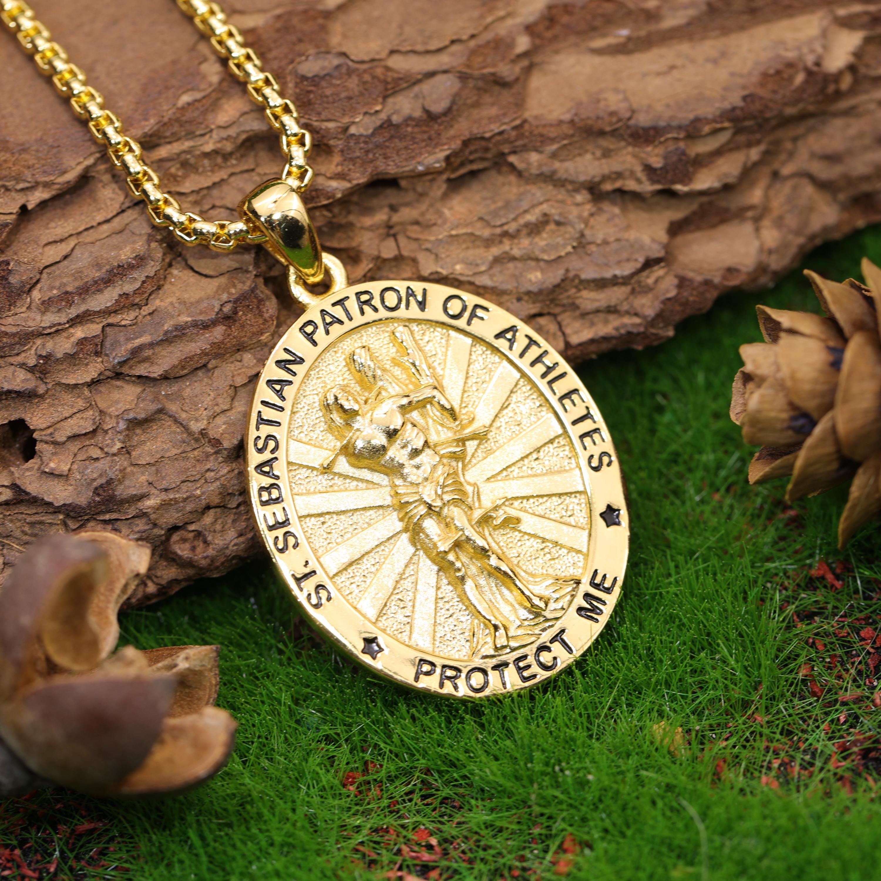 St Sebastian Necklace: 925 Sterling Silver, Saint Sebastian Medal ...