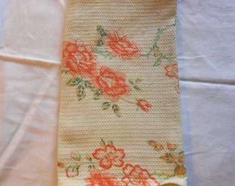 APRIL CORNELL Classic Tea TOWEL Vintage Kitchen Linen Dainty Orange Birds Roses Green Leaves Textured Weave Cotton Print 23" x 18" Preowned
