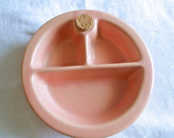 Child's Food Dish Bowl Divided Sections Hankscraft Ceramic Sturdy Water Holder Cork