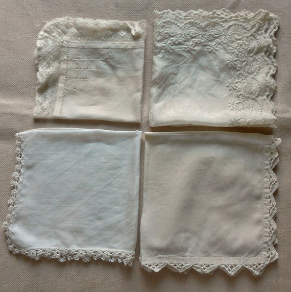 8 WHITE LINEN HANKIES Lot, Detailed Embroidery Design… Gem
