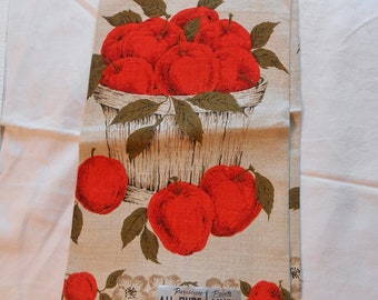 Red APPLES LINEN Tea TOWEL Blossom Border Fruit Basket Harvest Beauties Deadstock Parisian Print 1970s 16 x 28 Kitchen Gift Buy 1 or more