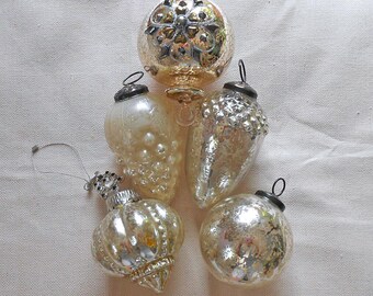 Kugel Crackle Glass Ornaments Buy Choice of 5 Blown Glass Vintage Metal Caps