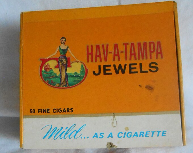 Hav A TAMPA JEWELS CIGAR Box Vintage Cardboard Paper Hinge Mild 50