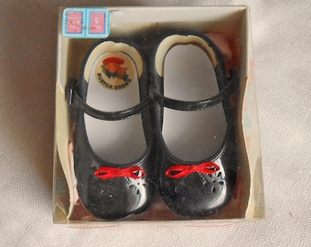 Mary Jane Black Shoes Red Bows Samantha Style New Vintage Sturdy Pair 3M Toddler