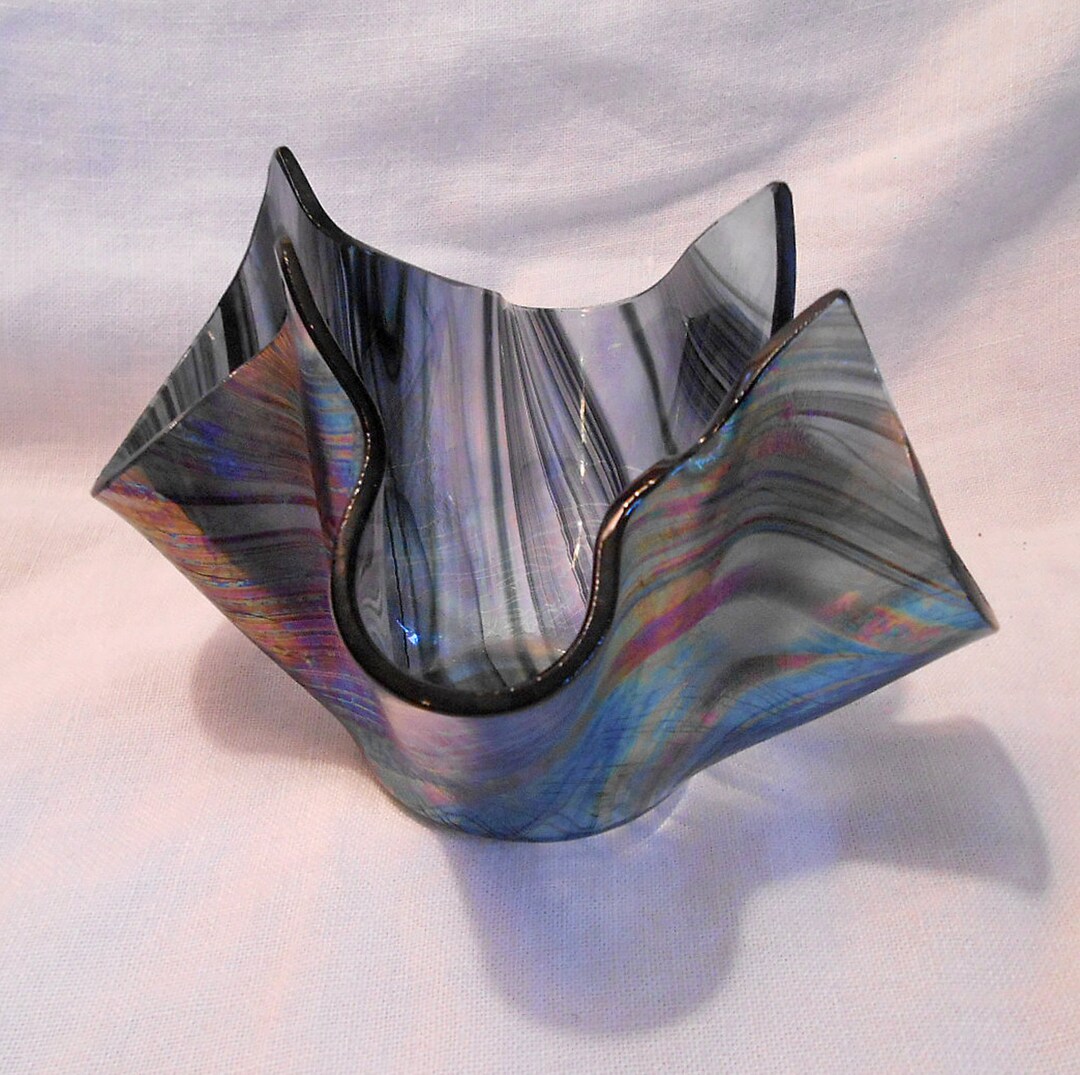 Dainty ISIS HANKY GLASS Vase or Iridescent Votive Candle Etsy