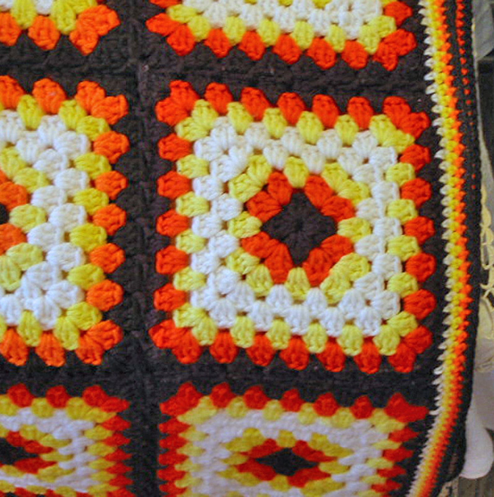 Handmade GRANNY SQUARE AFGHAN Blanket Brown Orange Yellow Etsy