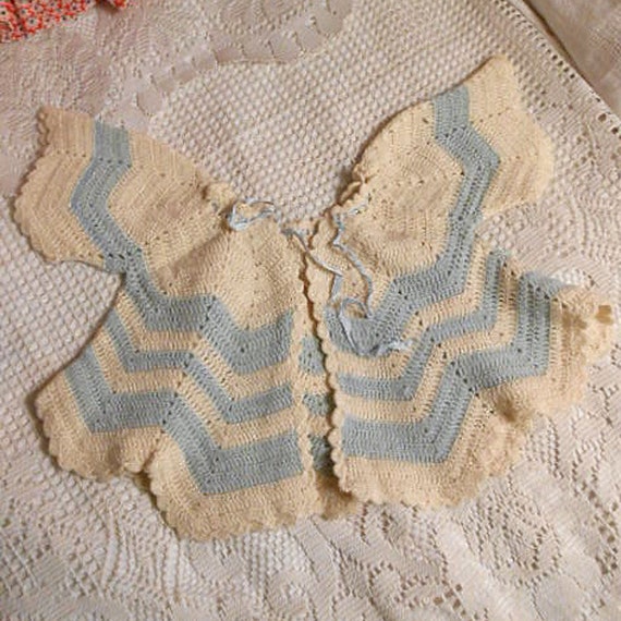 Newborn Baby CREAM & BLUE SWEATER Soft Wool Hand … - image 1