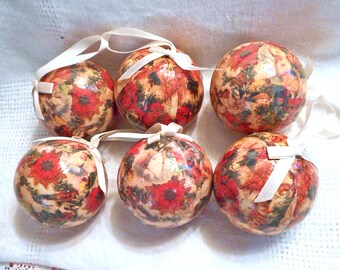 Angel Collage Ornaments Round Balls Vintage Christmas Paper Cuttings 2.5" dia