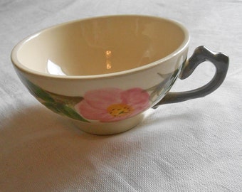 FRANCISCAN DESERT ROSE Stray Tea Cup Pink Bloom Rosebud Green Leaves and Stem C Handle Hand Painted Cali China Vintage Find 4" dia 2" h