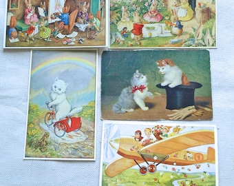 Vintage Animal & Kids Postcard Lot English Artists Bunnies Kittens German Airplane