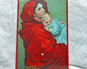 1914 Mother & Baby Calendar Rare Red Hooded Mom Sleeping Infant Complete Pgs Moon Weather
