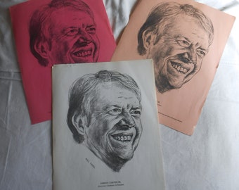 President JIMMY CARTER Prints for 1970s Democratic Presidential Campaign Buy 1 or All, Mel Tivel Artwork 8.5" by 11" to Frame GA Gov